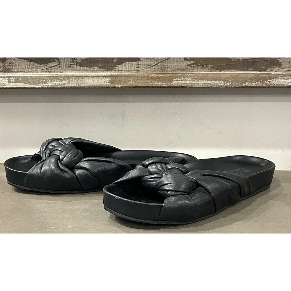 Pedro Garcia Azalea Knotted Slide Sandals Black‎ Leather Women's Sz EU 39 US 9